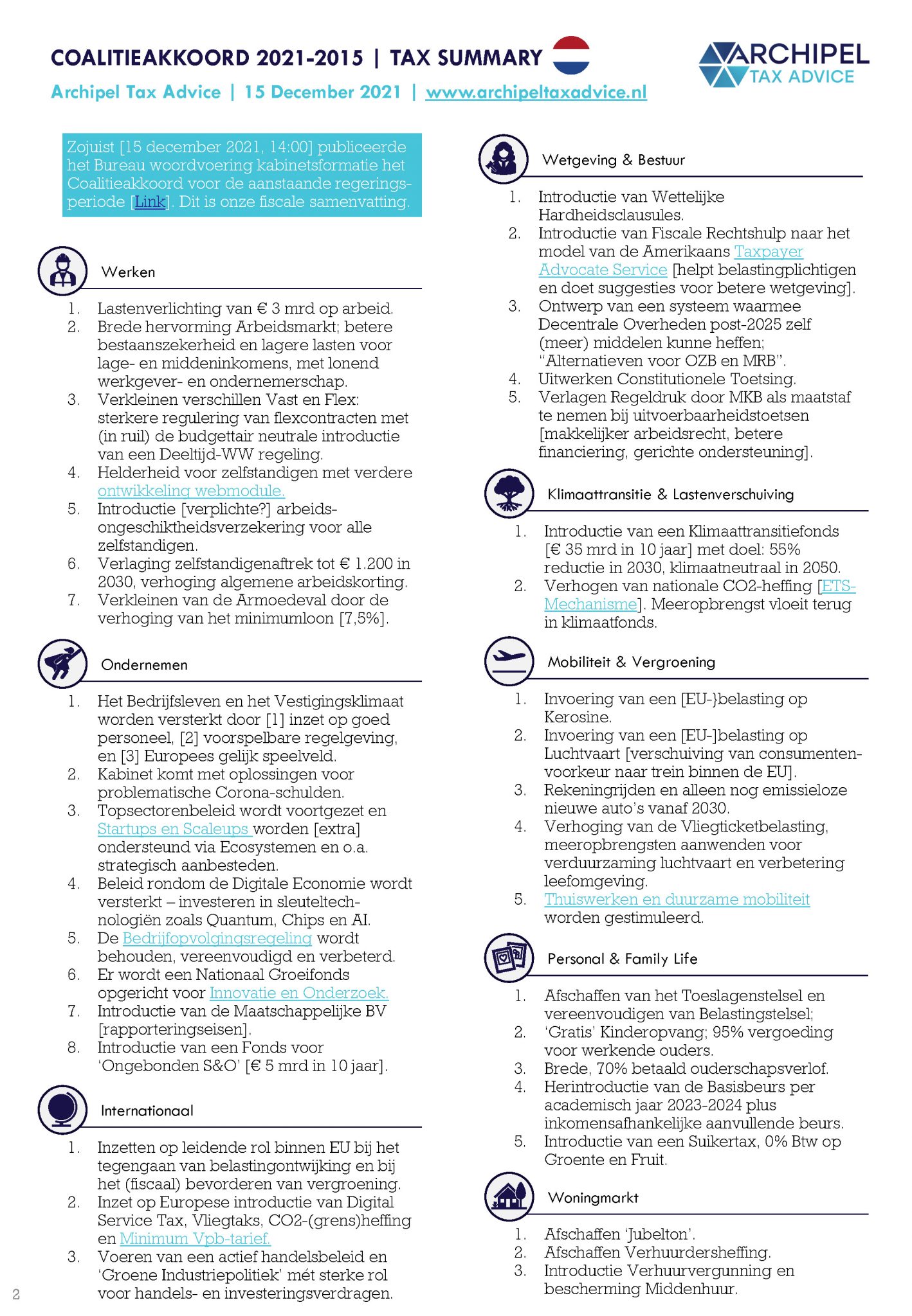 Het coalitieakkoord 20212025 de fiscale samenvatting Archipel Tax